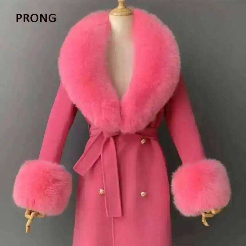 Shawl Wrap Winter - Echte Bontkraag En Manchetten Set Winterjas