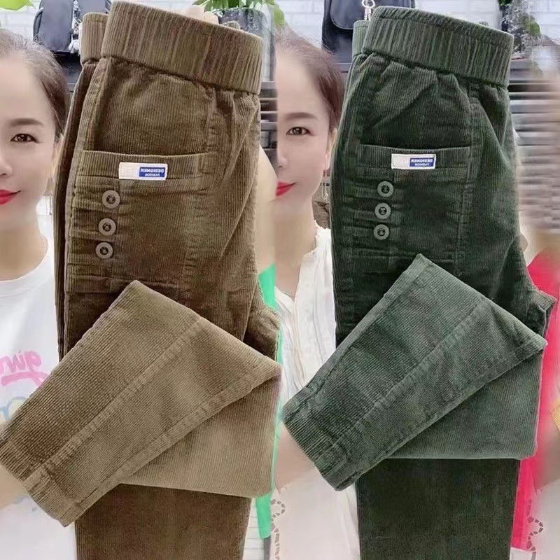 Corduroy Pant Warm - Dames Warme Lente Winter Knoopzakken Ruches